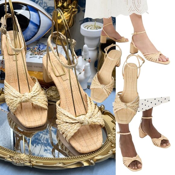 🆕 LOEFFLER RANDALL 🧿 NWOT Riya Braided Mignon Knot Mid-Heel Sandal, Sz 8